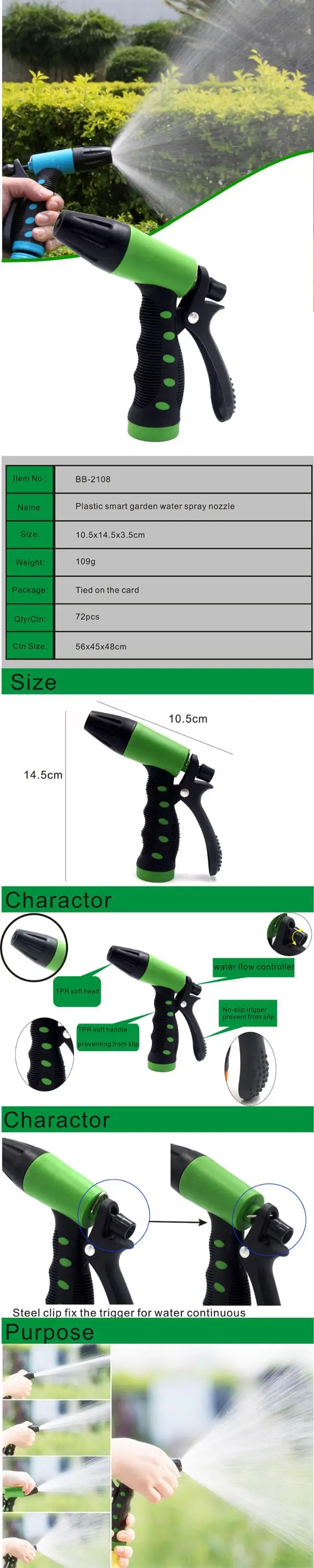 Plastic adjustable garden hose nozzle for lawn