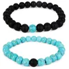 His and Hers Bracelet Black Matte Agate & Turquoise Natural Stone Distance Beads Friendship Bracelet 8mm - Crystals Supply