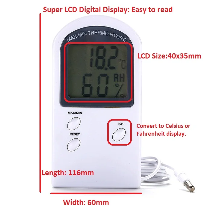 Hydroponics Probe Super Digital Max Min Thermometer Hygrometer ...
