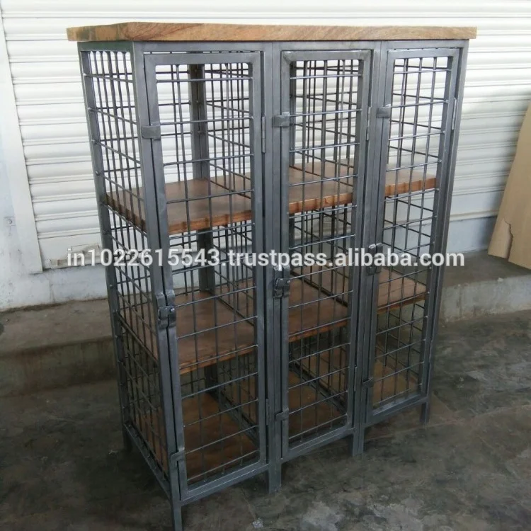 Industrial Iron Cage Style Storage Cabinet Vintage Iron 3 Door Cabited Buy Industrial Metal Storage Cabinets Wrought Iron Cabinets Tall Storage