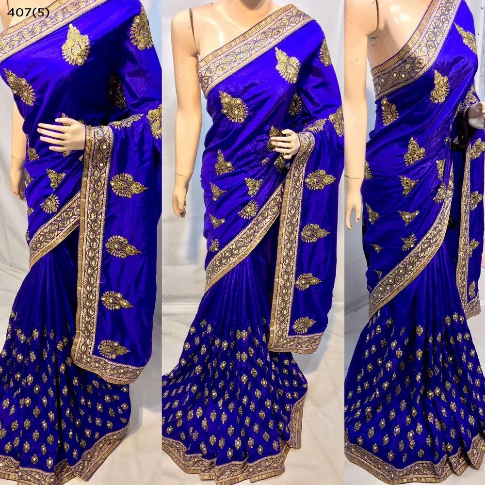 Mirror Work Party Wear Traditional Saree With Embroidery Work Lace ...