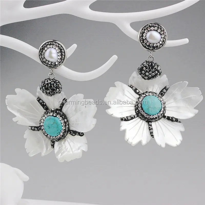 CH-ZSE0408 wholesale pave crystal connector pendant stud earring handmade,fashion stone jewelry pearl dangle earring hot sale