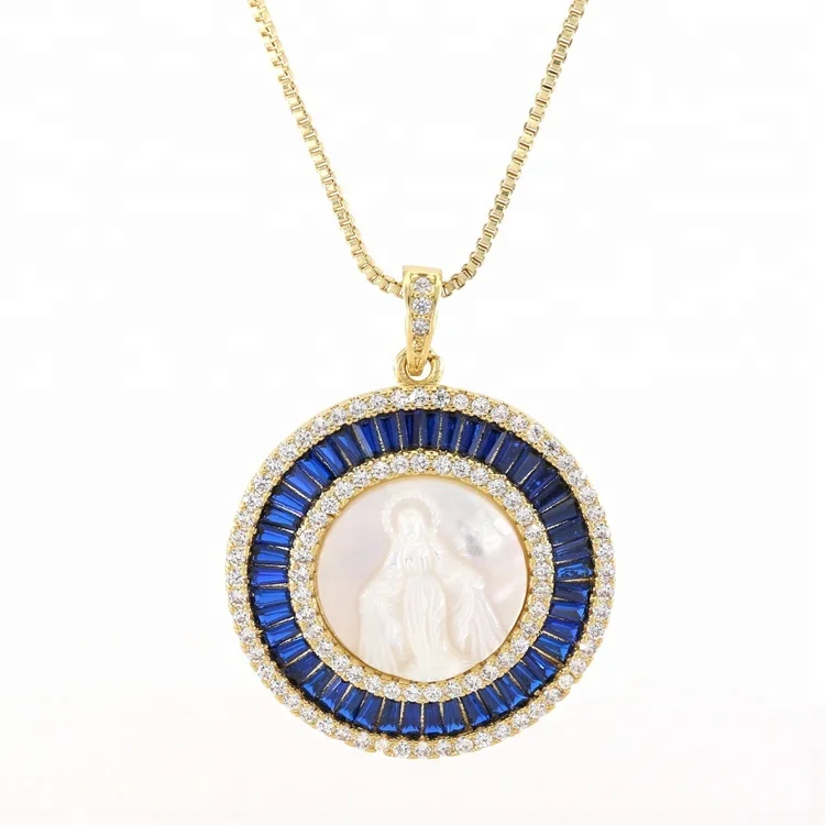 Deep Blue Zircon Necklace Real Gold Plated New Design Brass Women Necklace