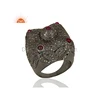 Antique Rhodium Plated Silver Ring Ruby Pave Diamond Ring Wedding Jewelry Supplier