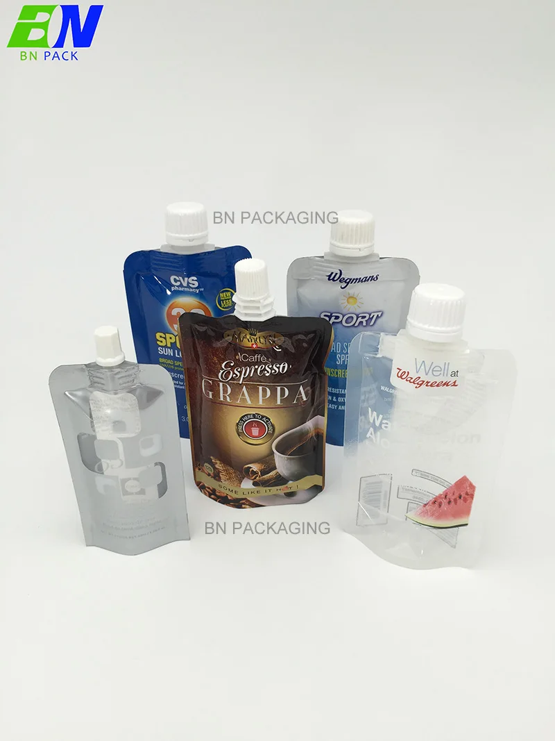 Liquid Stand Up Pouch With Spout Reusable Drink Pouch With Spout Nozzle