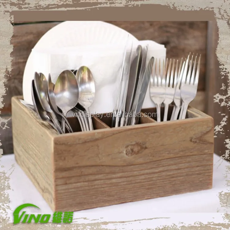 Rustic Wood Countertop Plate Holder Storage Box,Shabby Chic Plates