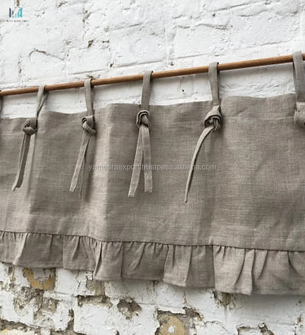 Linen Curtains Chic Cottage Ruffle Valance Simple Rustic Window Natural Flax Linen Kitchen Curtain Buy Curtains Cotton Curtains Handmade Linen Curtains Product On Alibaba Com