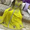 new arrival 2019 designer moroccan caftan yellow shinny satin with awesome hand embroidery zari pearls sequins stones beads