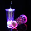 Festival LED Light up double wall plastic tumbler with straw for barware and party plastic cup