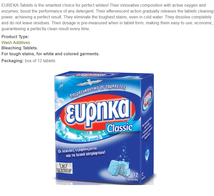 Eureka Classic Bleaching Washing Tablets Non Chlorine Detergent
