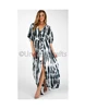 New Fashion Boho Long Women Front Open Split Long Maxi Dress Tie Dye Mid Waist Belt Beach Dress 2018