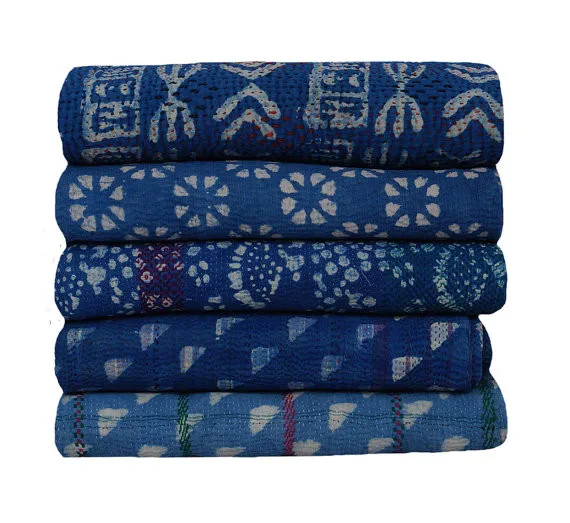 Wholesale Vintage Indigo Kantha Quilt Blue Natural Color Indigo Cotton