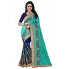 Silk Embroidered half-half concept Saree with Blouse Blue