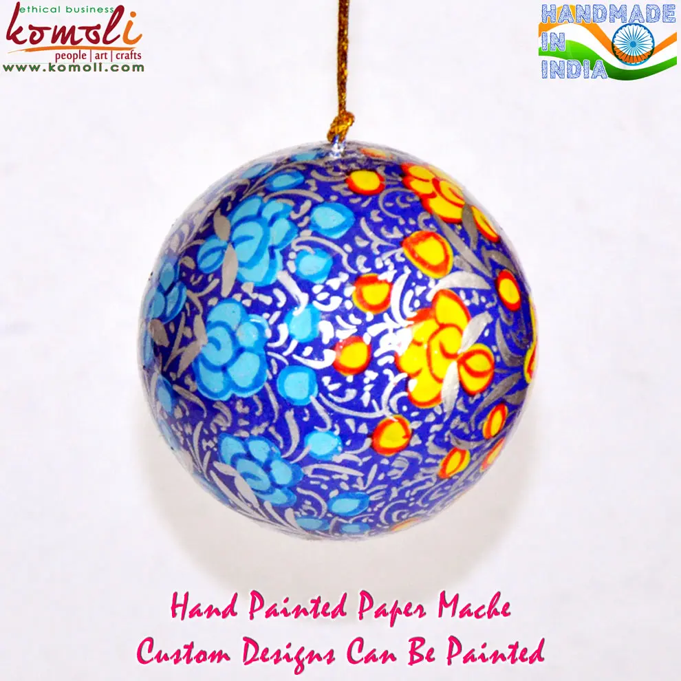 Hand Painted Xmas India Christmas Ornaments Paper Mache Floral Design