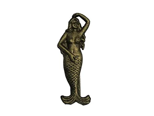 Handcrafted Model Ships G-70-079-GOLD 7 in. Cast Iron Mermaid Door Knocker - Rustic Gold