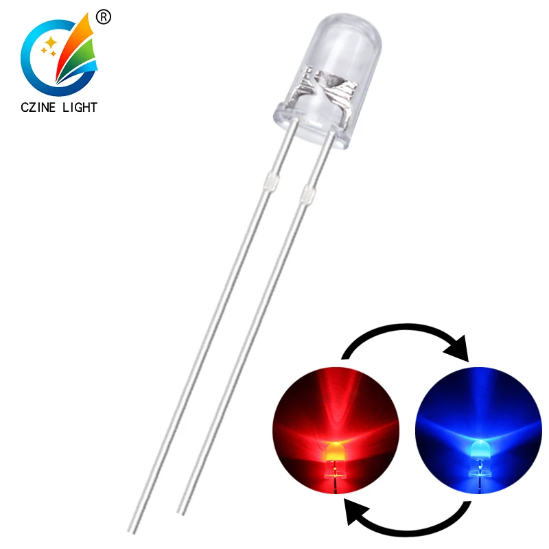 3mm 5mm red and blue bioclor fast flashing 5mm led blinking diode through hole 2pins for tolls