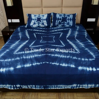 Indigo Tie Dye Bedding Set Cotton Hand Dyed Shibori Bedspread