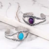 2019 NEW 925 Sterling Silver Bracelet with Vintage Look - Cuff W/ Amethyst / Turquoise Gemstone for Women - Handcrafted Finish