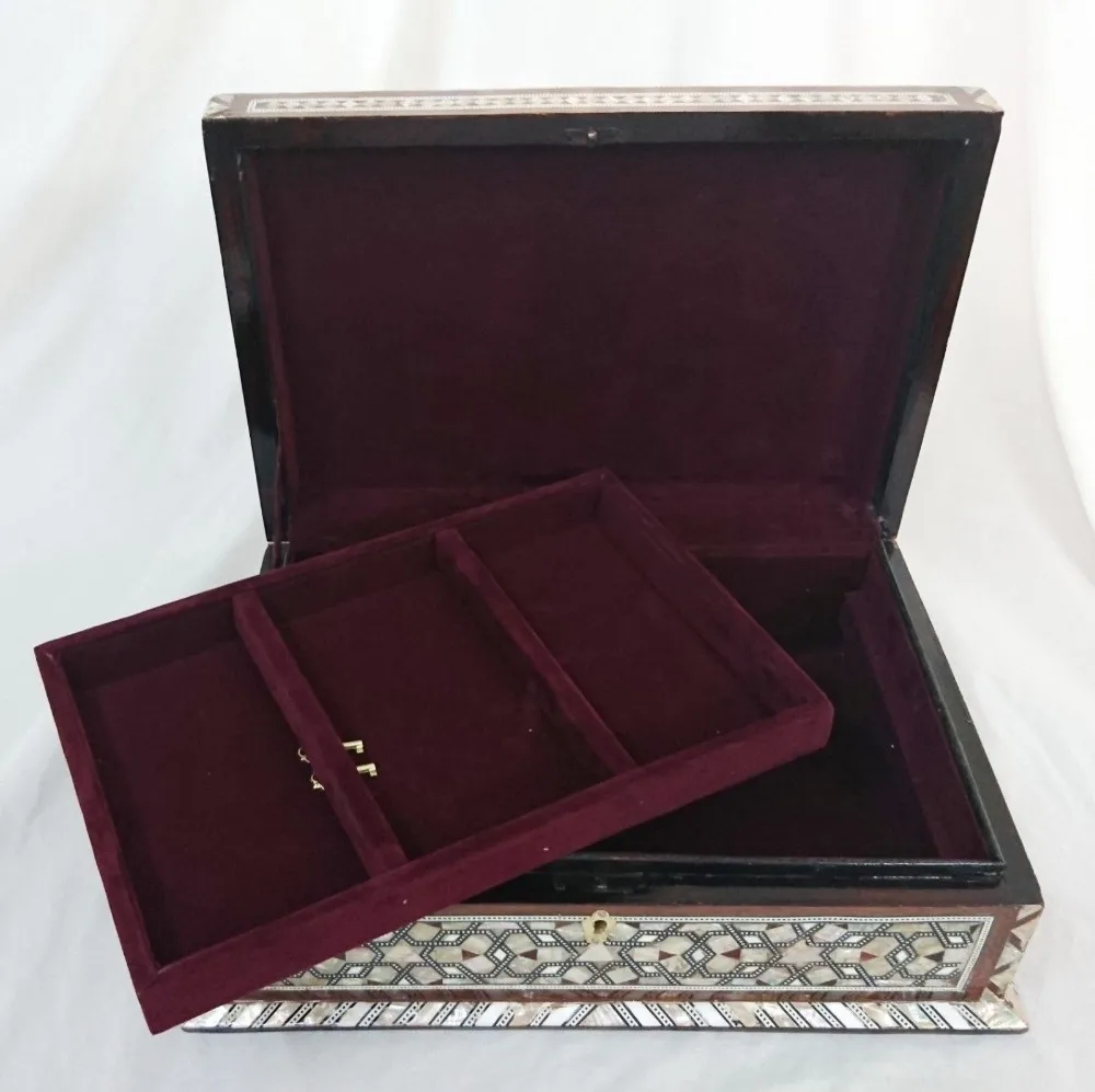 J82 Xxl Mother Of Pearl Mosaic Chest Egyptian Rectangular Jewelry Box