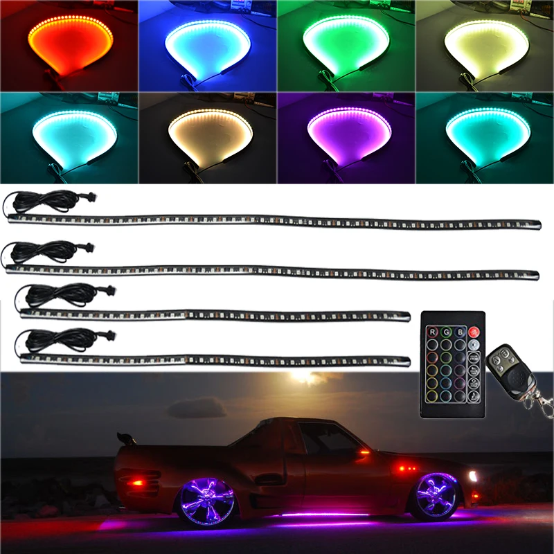 New Remote RGB 18 Colors Control SMD 5050 *4 pcs Car lighting under LED foot atmosphere Ambient Floor light