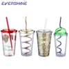 Bpa free reusable travel promotion custom removable paper insert 16oz double wall coffee plastic mug with lid