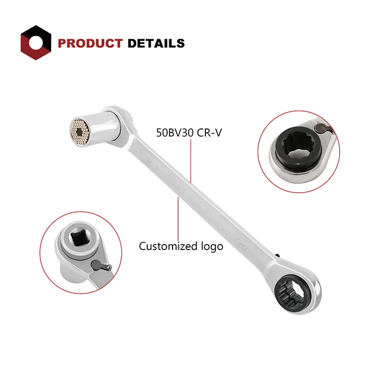 Multi-function Universal Socket Grip Chrome Vanadium Quick Release Ratchet Wrench