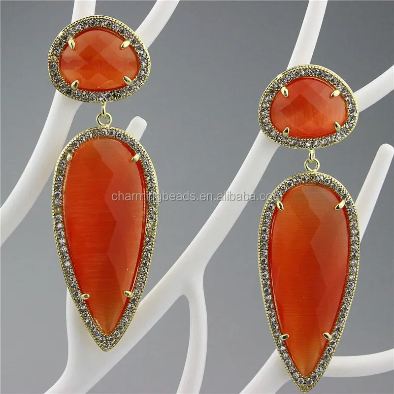 CH-ZSE0295 rhinestone stone pendant earring,pave crystal pearl stud earring,fashion cat eye stone earring jewelry