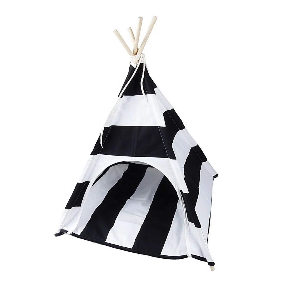 5' Striped Cotton Canvas Dog Teepee Bed,Children Play Tent,Kids Teepee