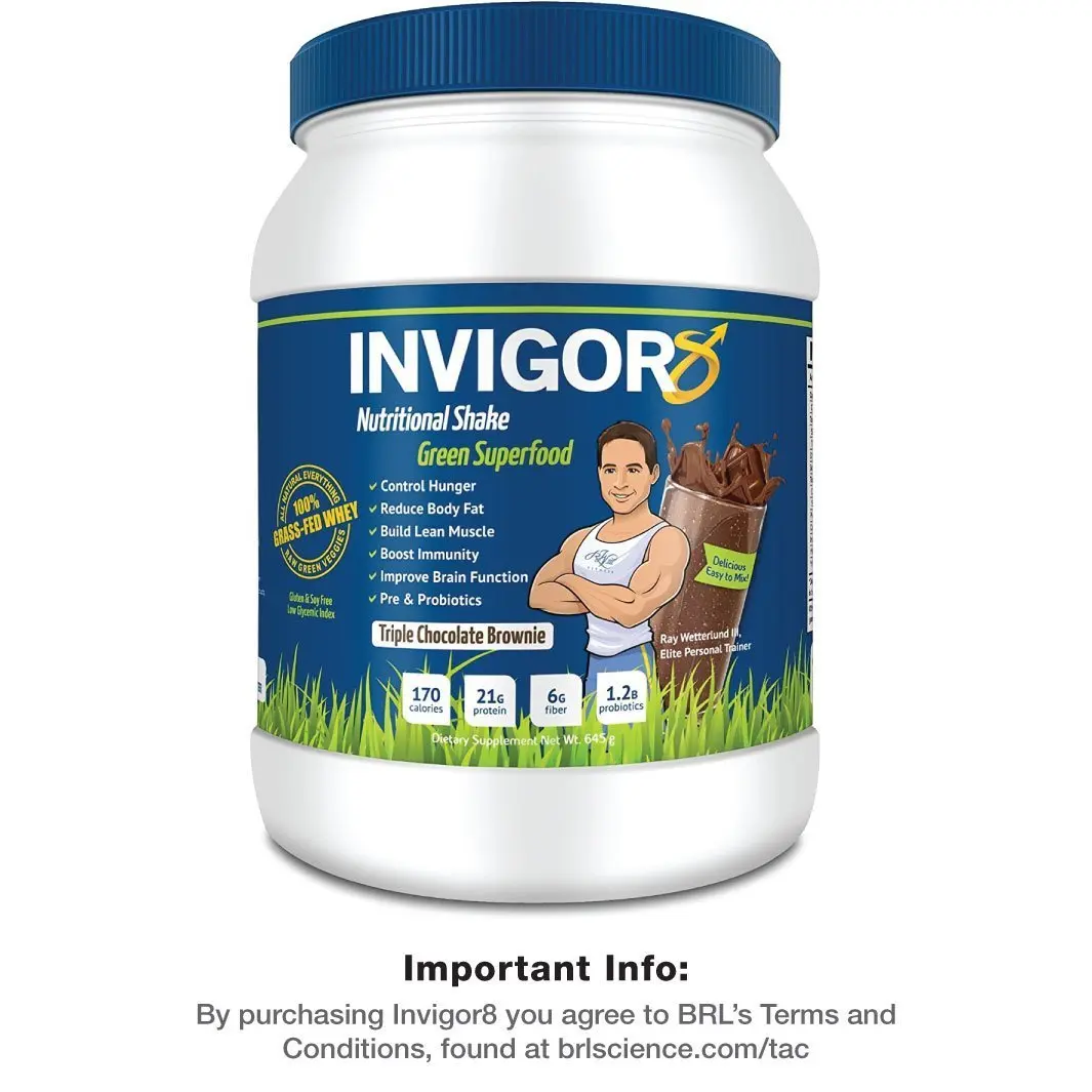 INVIGOR8 Superfood Shake Gluten-Free and Non GMO Meal Replacement Grass-Fed Whey Protein Shake with Probiotics and Omega 3 (645g) … (Chocolate Brownie)
