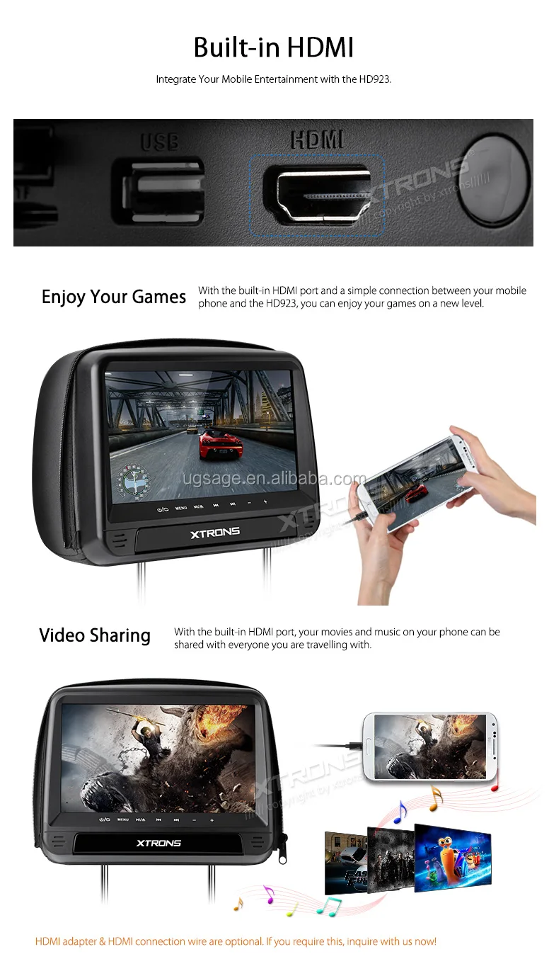 Xtrons 2x9 Inch Tft Screen In Car Headrest Dvd Player Lcd Monitor With