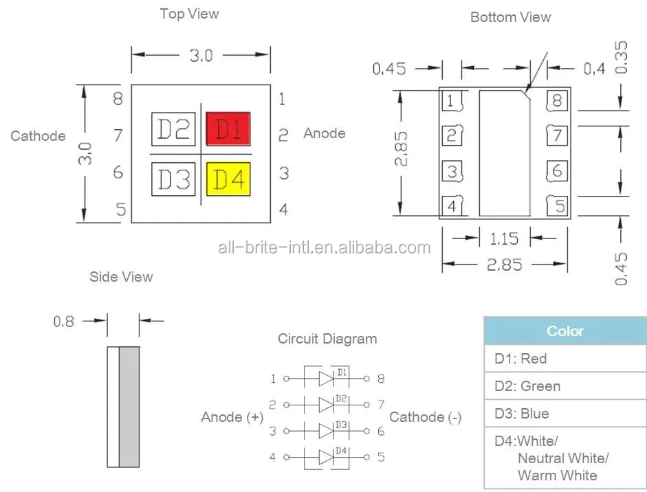 Nichia 2w 3030 High Power Smd Full Color Rgbw Led Multi Chip Datasheet