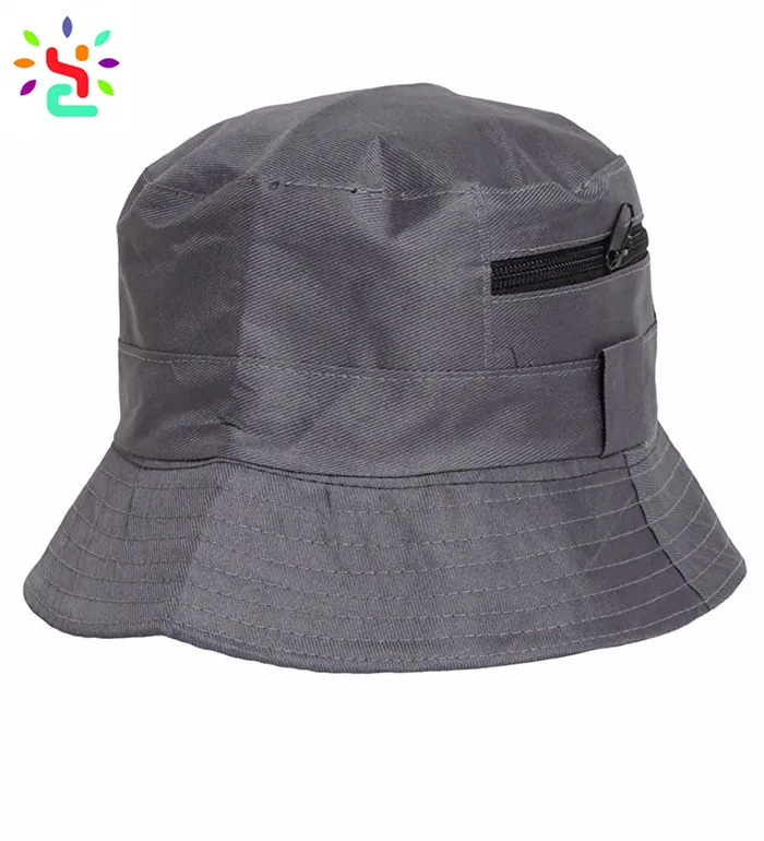 Plain Bucket Hats With Zipper Pocket Fisherman Hat Cool Sun Cap Without