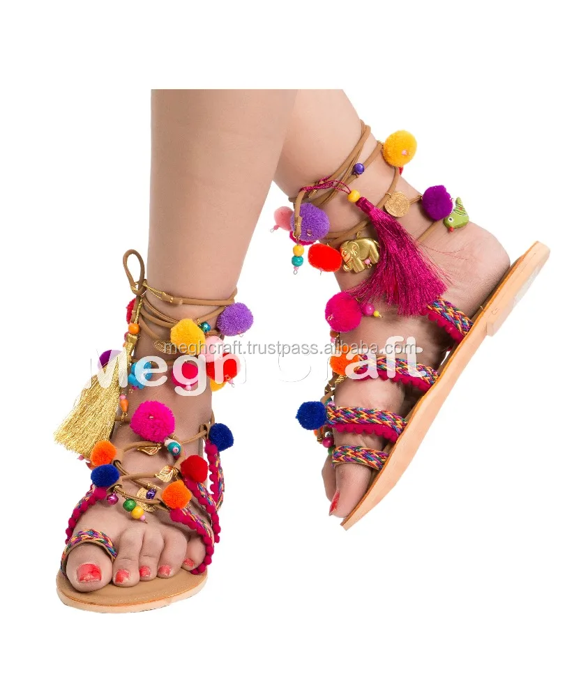 pom pom gladiator sandals
