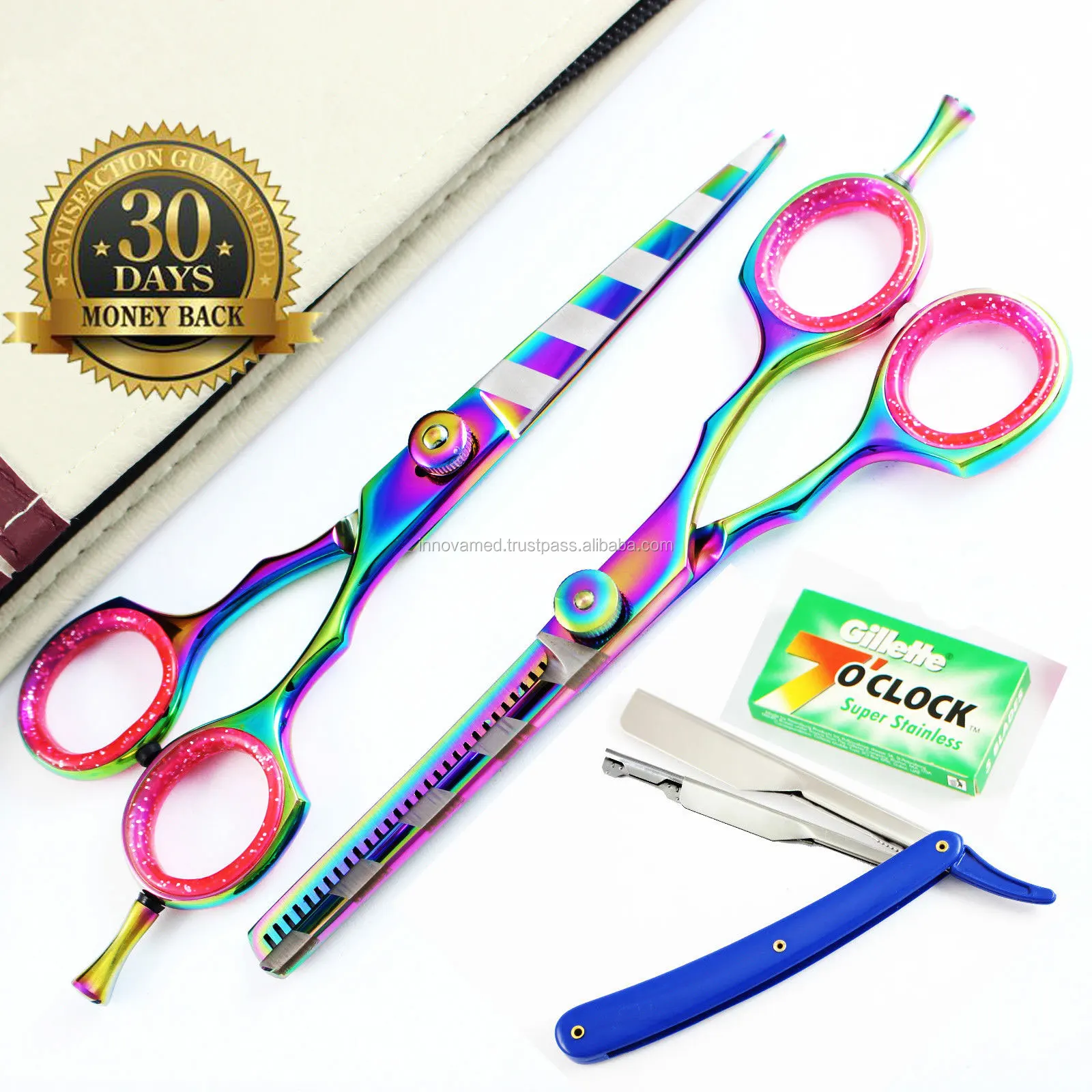 Professional Hairdressing Scissors Barber Thinning Shears Razor Comb