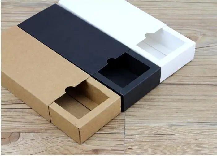 Custom Chipboard Drawer Box With Black White Brown Kraft Paper