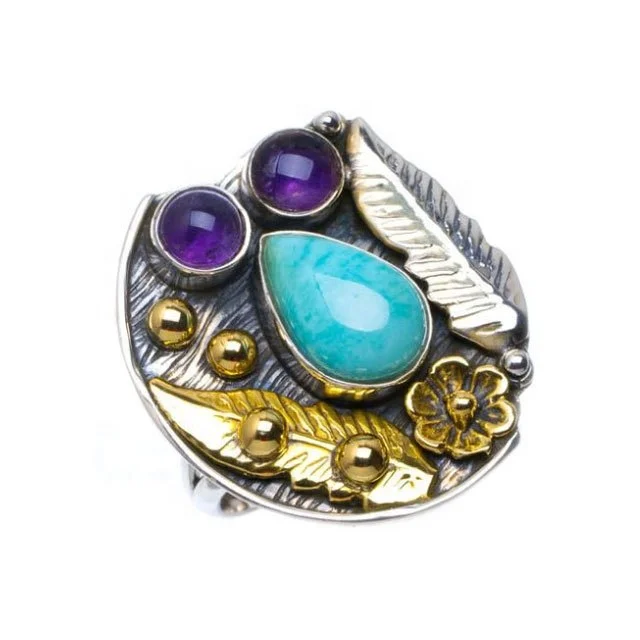 Wholesale Price Beautiful 925 Sterling Silver With Larimar And Amethyst And Citrine Gemstone Stone Silver Jewelery Ring Gift