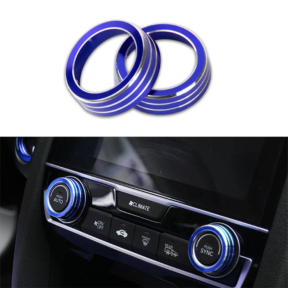 JKCOVER 2pcs Anodized Aluminum AC Climate Control Ring Knob Covers For 2016 2017 10th Gen Honda Civic - Blue