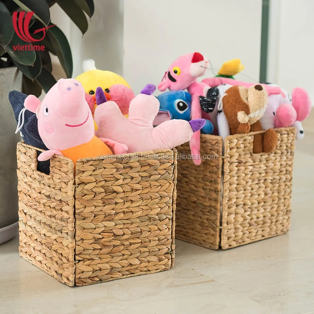 Woven Water Hyacinth Basket With Liner Inside For Storage,Laundry