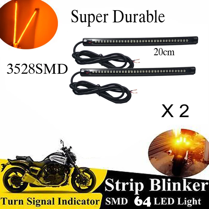 2pcs flexible mini strip led motorcycle turn signal universal amber light strip