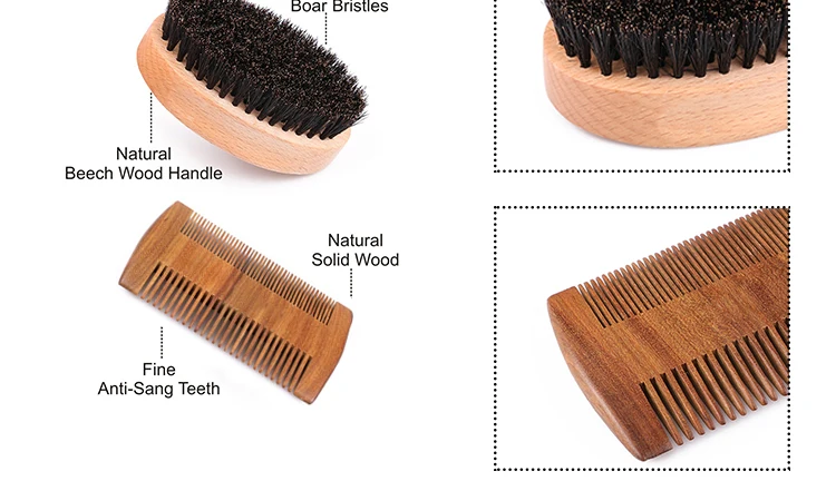 Isner Mile or Customize Private label 6 items organic beard grooming kit with beard comb and brush for beard shaper men