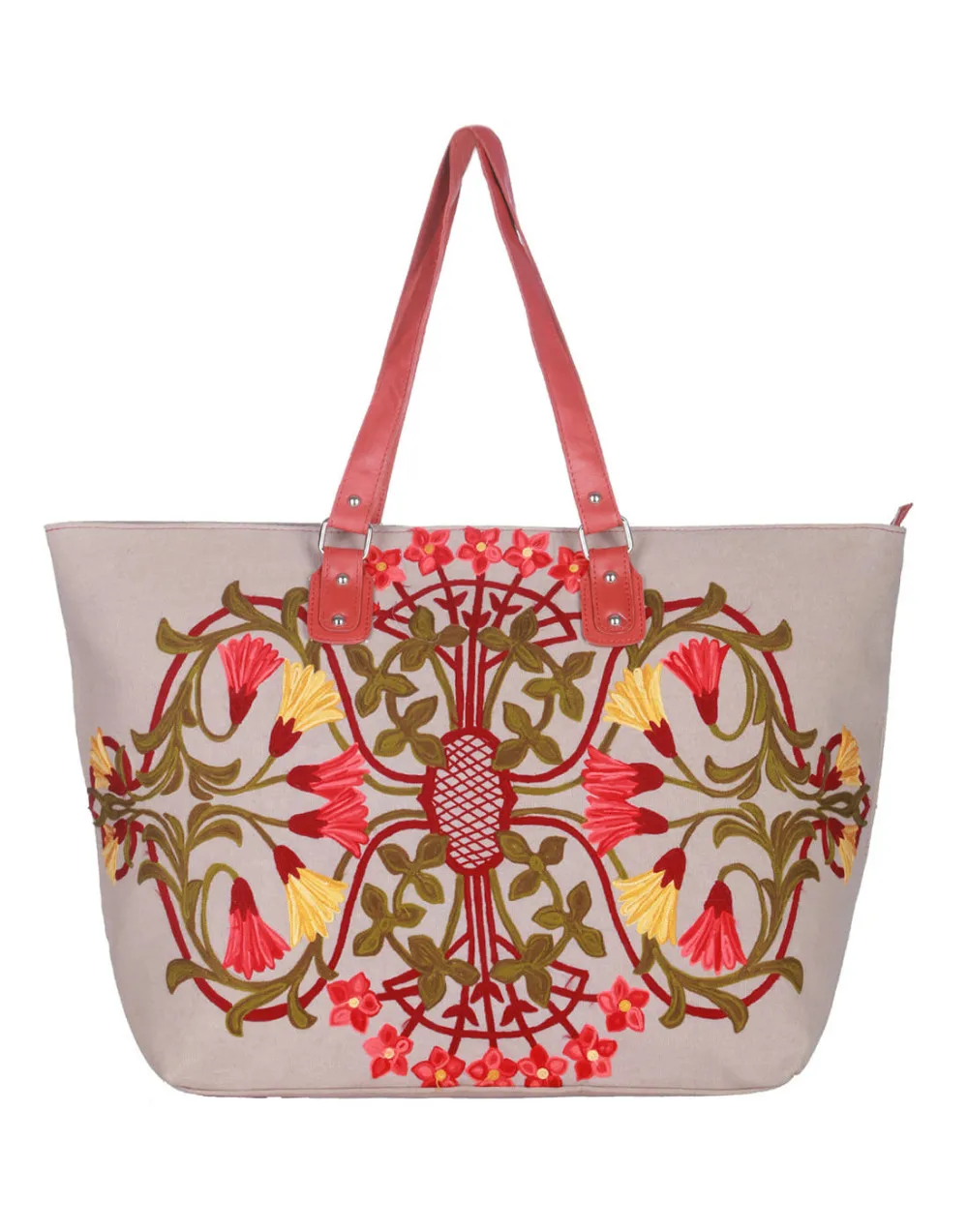 Floral Canvas Embroidered Large Utility Beach Leather Striped Indian Tote Bag For Women - Buy ...