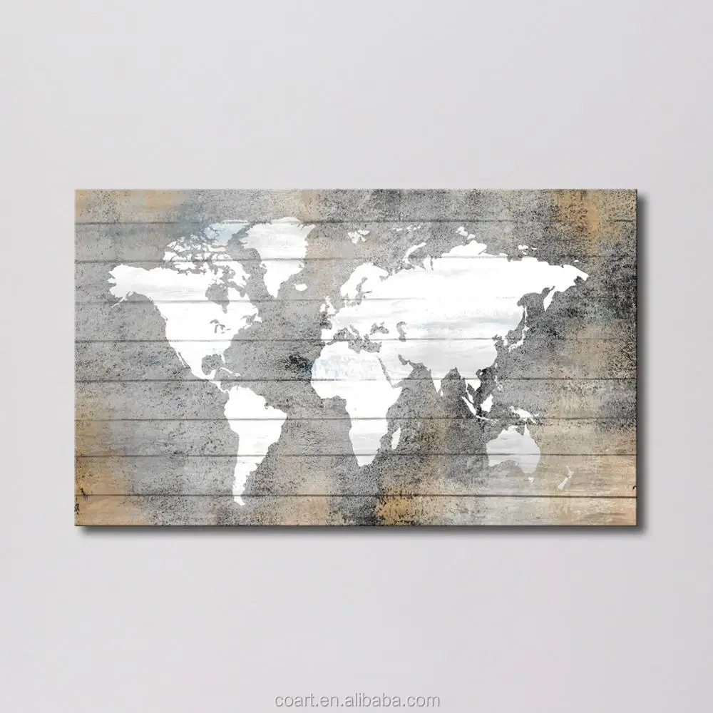 Handmade World Map Office Wall Decoration Pictures Oil Painting