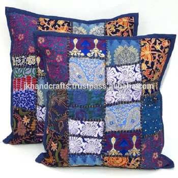Handmade Patchwork Cushion Cover Indian Sari Pillow Cases Indian