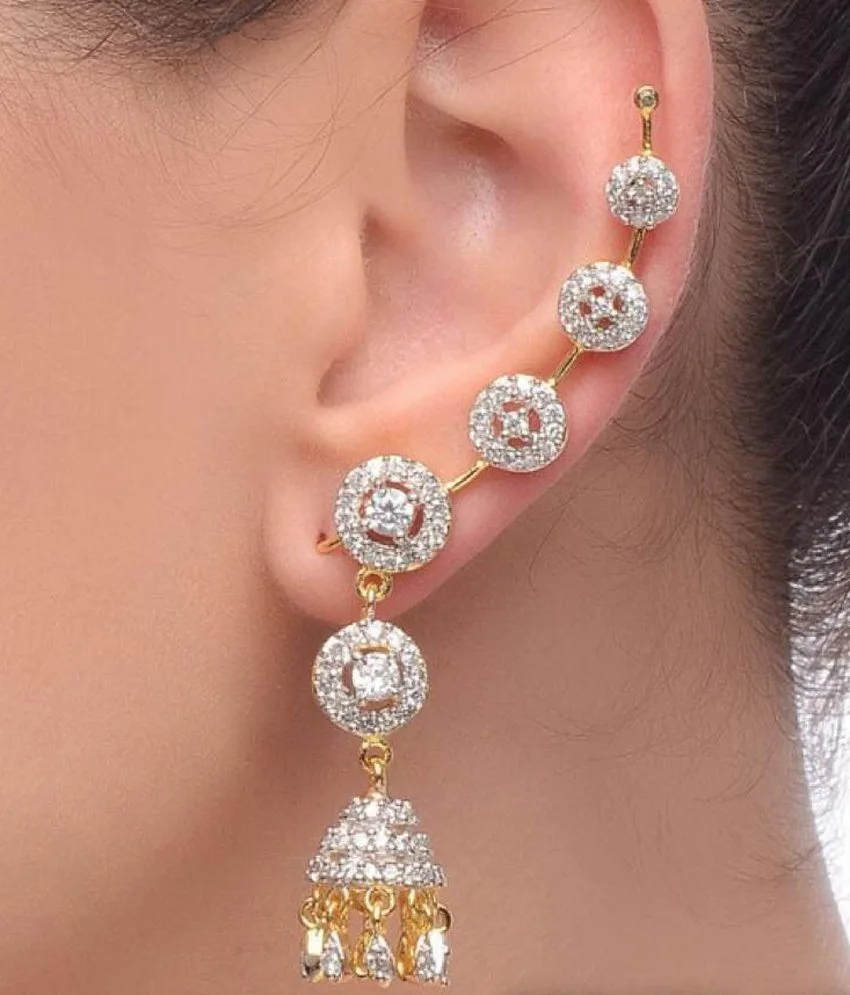Gold Plated American Diamond Studded Jhumka Ear Cuff 2 Piece Gold Plated American Diamond Studded Jhumka Ear Cuff 2 Piece