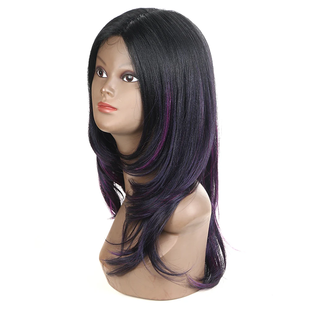 Yaki Straight Hair Wig High Quality Noble Gold Purple Synthetic Silky