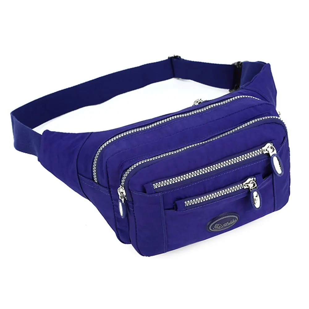 TOP-UP women's Solid Color Fanny Pack,Nylon Waist Bag 5 Zippered Compartments Tour Lumbar Pack Sports Bag