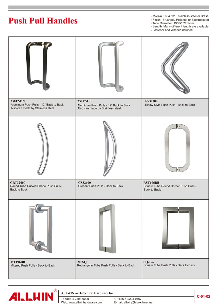 Stainless Steel Curved Push Glass Mounted Pull Handle