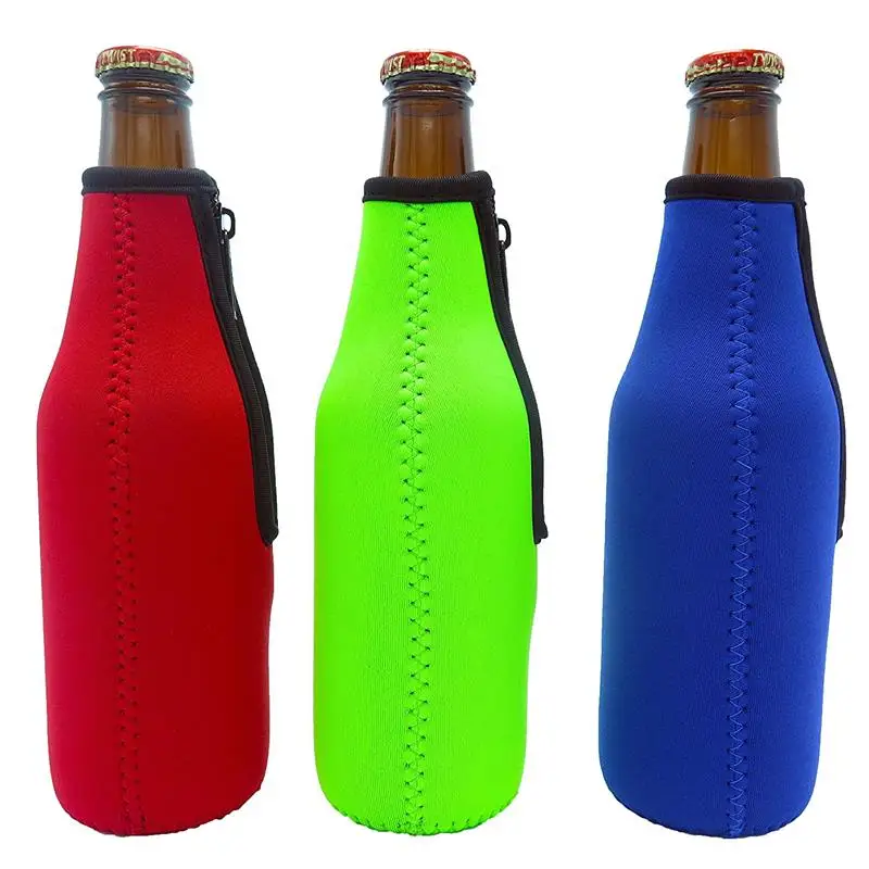 12 Oz Neoprene Beer Bottle Holder Sleeve Zipper Beer Bottle Cooler