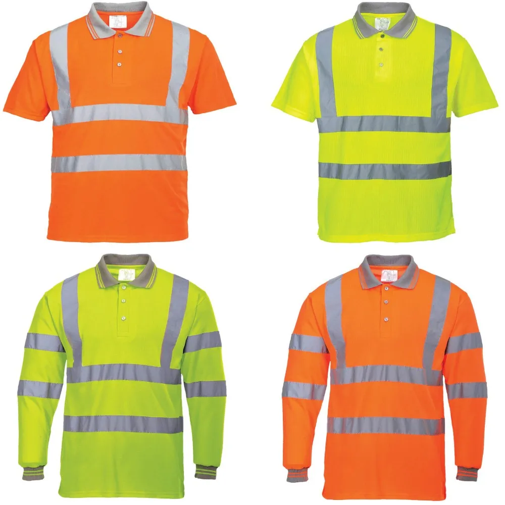 Wholesale Custom All Weather Hi Vis Yellow Polo Safety Shirts High Visibility Long Sleeves Work