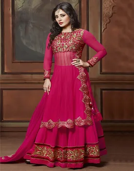 Embroidered Georgette Jacket Style Lehenga In Fuchsia - Buy Indian ...